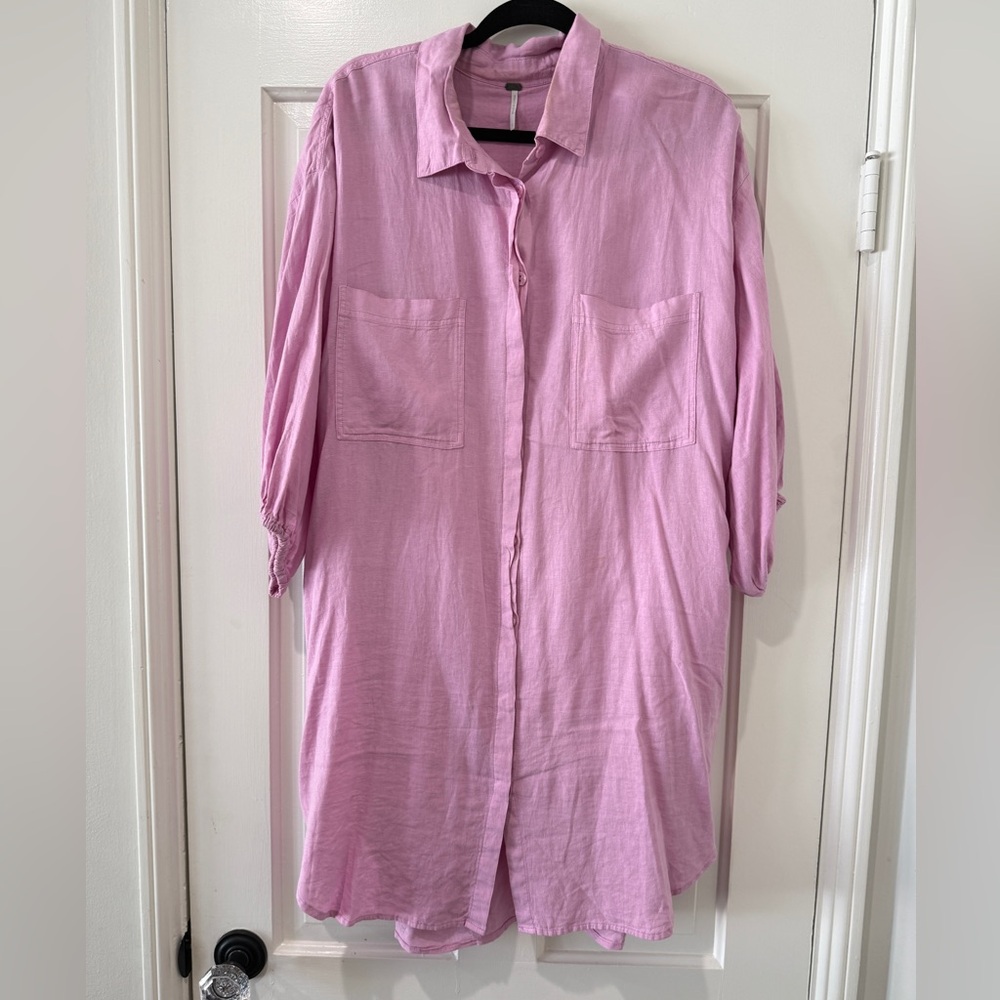 YFB Young Fabulous Broke pink collar shirtdress linen blend